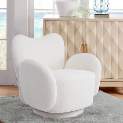 Thehotsale 360-Degree Upholstered Teddy Fleece Swivel Chair For Living Room,bedroom,off-White - image 1
