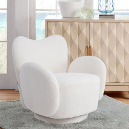 Thehotsale 360-Degree Upholstered Teddy Fleece Swivel Chair For Living Room,bedroom,off-White