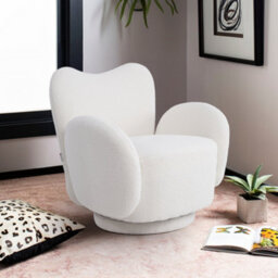 Thehotsale 360-Degree Upholstered Teddy Fleece Swivel Chair For Living Room,bedroom,off-White - thumbnail 2