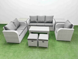Fimous Pe Wicker 8 Seater Outdoor Rattan Furniture Sofa Sets Coffee Table Reclining Chair Loveseat Sofa Stool 2 Side Table - thumbnail 1