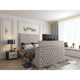 Capella Upholstered Soft Velvet  Pebble Tv Bed Frame - thumbnail 1