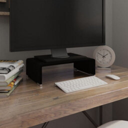 Berkfield Tv Stand/monitor Riser Glass Black 40X25X11 Cm