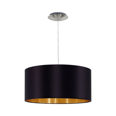 Stylish Satin Nickel Pendant Ceiling Light With Black And Gold Fabric Shade - image 1