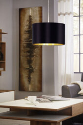 Stylish Satin Nickel Pendant Ceiling Light With Black And Gold Fabric Shade - thumbnail 3