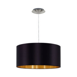 Stylish Satin Nickel Pendant Ceiling Light With Black And Gold Fabric Shade