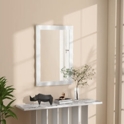 Gainoom 106X71 Cm White Farmhouse Wall Mirror Wood Vanity Wall Mirror - thumbnail 7