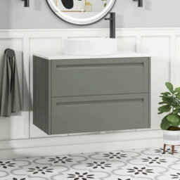 Royal Bathrooms Royal Bathroom Elmore 800mm Matt Green Wall Mounted Vanity Unit 2 Drawer With Carrara White Undrilled Worktop & No Basin - thumbnail 1