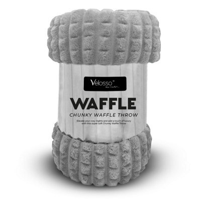 Velosso Elegant Waffle Style Ribbed Thermal Plush Throw - Cosy Winter Embossed Fur Blanket For Sofa, Bed - 127Cm X 152Cm - Silver