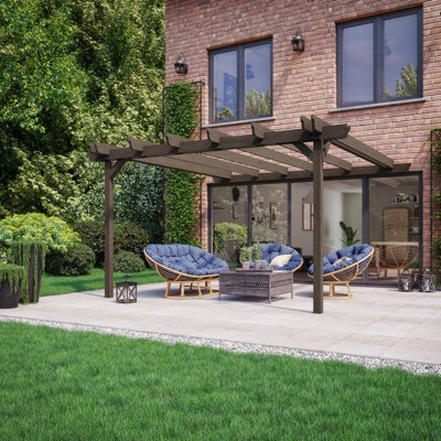 Rutland County Garden Furniture Wall Mounted Double Garden Pergola - Wood - L420 X W420 X H270 Cm - Rustic Brown - image 1