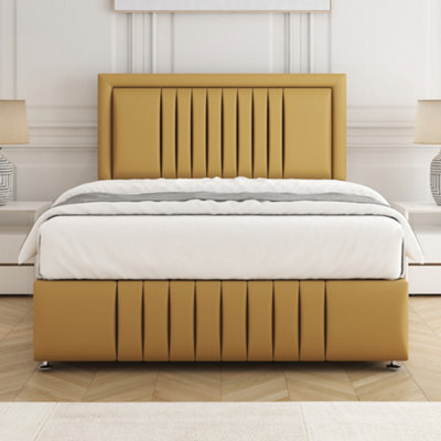 Bsspoke Lily Divan Bed Set Mustard Plush Velvet 24Inch Headboard & Footboard & Mattress No Drawers In Single 4Ft 4Ft6 5Ft 6Ft - image 1
