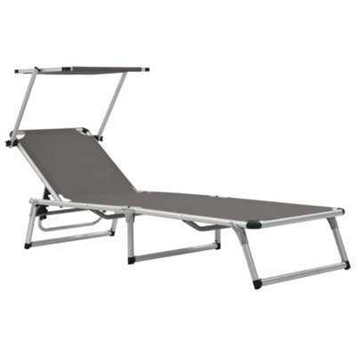 Berkfield Folding Sun Lounger With Roof Aluminium And Textilene Grey - image 1