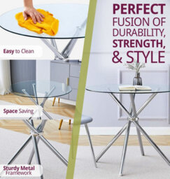 Hallowood Furniture Cullompton Small Round Glass Dining Table (0.9M) With Glass Top And Stainless Steel Legs - thumbnail 2