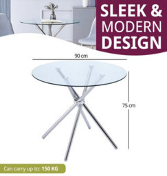 Hallowood Furniture Cullompton Small Round Glass Dining Table (0.9M) With Glass Top And Stainless Steel Legs - thumbnail 3