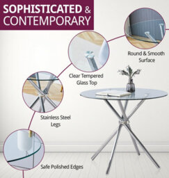 Hallowood Furniture Cullompton Small Round Glass Dining Table (0.9M) With Glass Top And Stainless Steel Legs - thumbnail 4