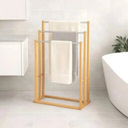 Bamboo Wooden 3-Tier Towel Rail Holder Cloth Drying Stand - thumbnail 6