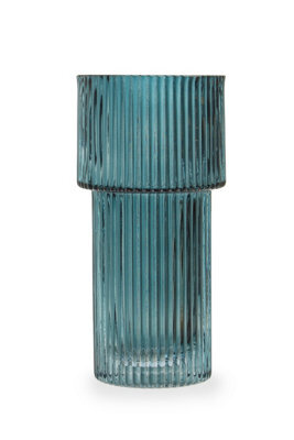 Orsina Small Ribbed Blue Glass Vase For Modern Home Decor, Small And Minimalistic Flower Vase For Living Room - image 1