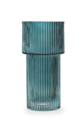 Orsina Small Ribbed Blue Glass Vase For Modern Home Decor, Small And Minimalistic Flower Vase For Living Room
