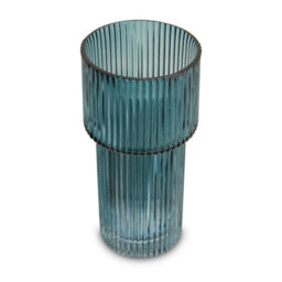 Orsina Small Ribbed Blue Glass Vase For Modern Home Decor, Small And Minimalistic Flower Vase For Living Room - thumbnail 4