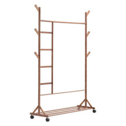 Darphe Bamboo Freestanding Clothes Rail Coat Hanging Rack With Wheels Brown - thumbnail 4