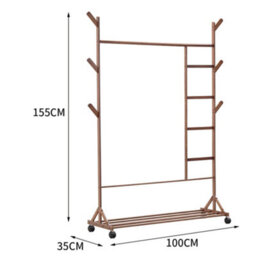 Darphe Bamboo Freestanding Clothes Rail Coat Hanging Rack With Wheels Brown - thumbnail 5