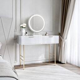 CARME Home Esme White Dressing Table With Lillia Led Mirror-White - thumbnail 1