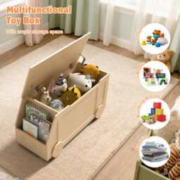 Keepreaper Natural Wooden Toy Box With Lid And Safety Hinges For Kids Storage - thumbnail 3