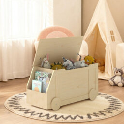 Keepreaper Natural Wooden Toy Box With Lid And Safety Hinges For Kids Storage - thumbnail 1