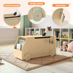 Keepreaper Natural Wooden Toy Box With Lid And Safety Hinges For Kids Storage - thumbnail 6