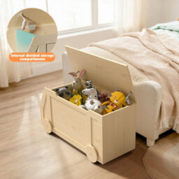 Keepreaper Natural Wooden Toy Box With Lid And Safety Hinges For Kids Storage - thumbnail 5