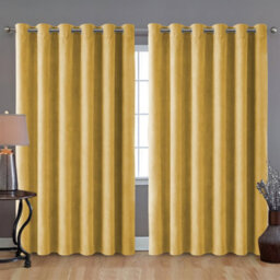 Bedlooms Ochre Crushed Velvet Curtains Blackout Thermal Insulated Eyelet Curtain (Pair) 90 X 90 Inches With Tie Back Two - thumbnail 9