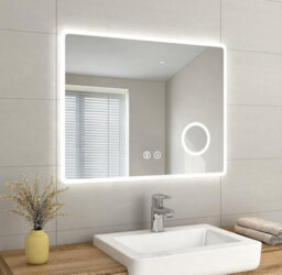 Emke Bluetooth Bathroom Mirror 900 X 700mm Led Mirror With Touch Switch, Demister, Shaver Socket, 3X Magnifying
