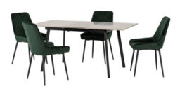 Seconique Avery Extending Dining Set In Grey Oak Effect With Emerald Green Velvet Chairs