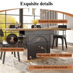 Abrihome Telescopic Dining Table (110-140X80Cm), Extendable For 4-6 People, Space-Saving Foldable Design With Cabinet Doors, Black - thumbnail 3