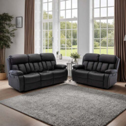 More4Homes Chester Manual Recliner Bonded Leather 2+3 Seater Sofa Set (Black) - thumbnail 1