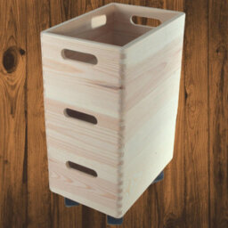 Woodeedoo 3 Tier Stackable Wooden Crate Storage Box Set With Wheels Pine Mobile Floor Organiser For Home Utility 30X20X44.5 Cm