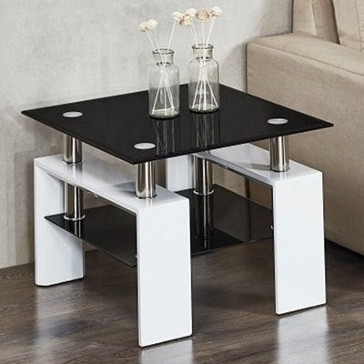 Furniture in Fashion Kontrast Black Glass Side Table With White High Gloss Legs