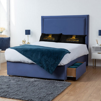 UKBEDFURNITURE Ascot Blue Plush Divan Bed With 2 Foot End Drawers & 26 Inch Headboard - image 1