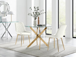Furniturebox Uk Novara 100Cm Round Gold Leg Dining Table & 2 Cream Pesaro Gold Leg Chairs