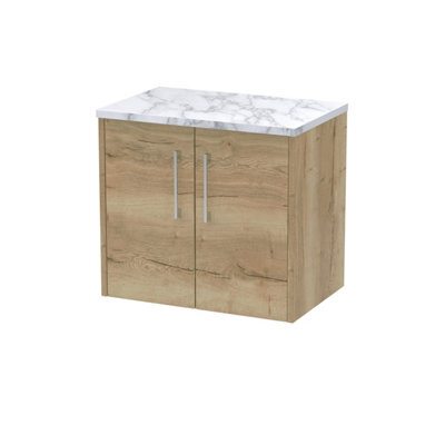 Hudson Reed Juno Wall Hung Double Soft Close Door Vanity Unit With Laminate Worktop In Autumn Oak Finish, 600mm - image 1