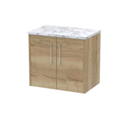 Hudson Reed Juno Wall Hung Double Soft Close Door Vanity Unit With Laminate Worktop In Autumn Oak Finish, 600mm - thumbnail 2