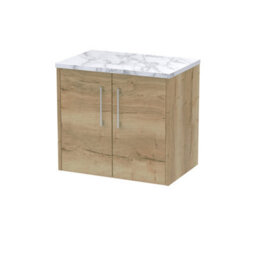 Hudson Reed Juno Wall Hung Double Soft Close Door Vanity Unit With Laminate Worktop In Autumn Oak Finish, 600mm - thumbnail 1