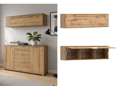 Impact Furniture Wall Mounted Cabinet Living Room Floating Unit Lift Up Door 135Cm Lounge Storage Oak Effect Zele - image 1