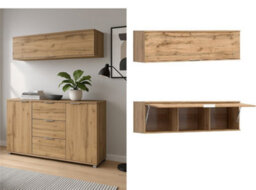 Impact Furniture Wall Mounted Cabinet Living Room Floating Unit Lift Up Door 135Cm Lounge Storage Oak Effect Zele - thumbnail 1