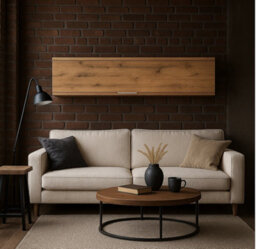 Impact Furniture Wall Mounted Cabinet Living Room Floating Unit Lift Up Door 135Cm Lounge Storage Oak Effect Zele - thumbnail 2
