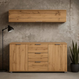 Impact Furniture Wall Mounted Cabinet Living Room Floating Unit Lift Up Door 135Cm Lounge Storage Oak Effect Zele - thumbnail 3
