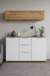 Impact Furniture Wall Mounted Cabinet Living Room Floating Unit Lift Up Door 135Cm Lounge Storage Oak Effect Zele - thumbnail 4