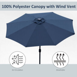Outsunny 2.7M Garden Parasol Umbrella W/ Led Solar Light Crank Tilt Blue - thumbnail 7