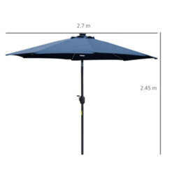 Outsunny 2.7M Garden Parasol Umbrella W/ Led Solar Light Crank Tilt Blue - thumbnail 3