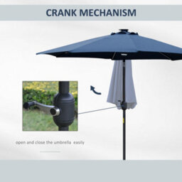 Outsunny 2.7M Garden Parasol Umbrella W/ Led Solar Light Crank Tilt Blue - thumbnail 6