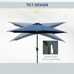 Outsunny 2.7M Garden Parasol Umbrella W/ Led Solar Light Crank Tilt Blue - thumbnail 5